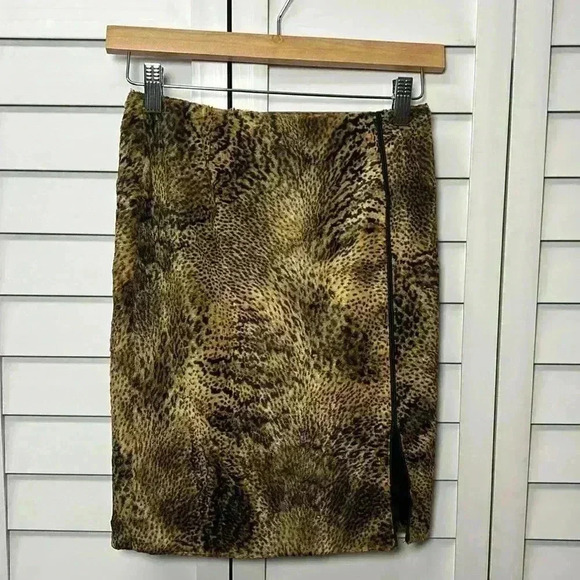 Worth New York Leopard Print Fur Pencil Skirt Size 0 - Picture 1 of 8